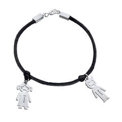 Sterling Silver Mother’s Bracelet with Engraved Children Charms product photo