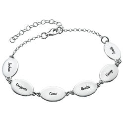 Sterling Silver Adjustable Mom Bracelet with Kids Names - Oval Design product photo
