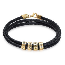 Navigator Braided Leather Bracelet with Small Custom Beads in Gold Plating product photo
