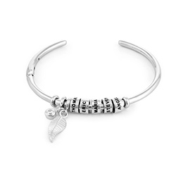Linda Open Bangle Beads Bracelet in Silver with 1/10 CT. T.W Lab-Diamond product photo