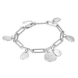 Personalized Chain Link Bracelet with Engraved Charms in Sterling Silver product photo