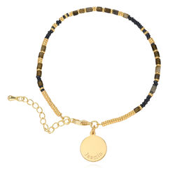 Cocoa Beads Bracelet/Anklet With Engraved Pendant in Gold Plating product photo