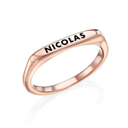 Stackable Rectangular Name Ring in Rose Gold Plating product photo