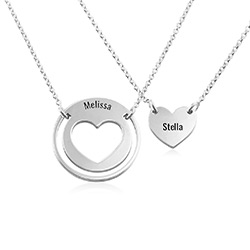 Mother Daughter Heart Necklace Set in Silver product photo