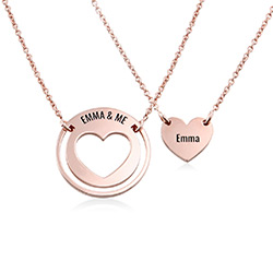 Mother Daughter Heart Necklace Set in 18K Rose Gold Plating product photo
