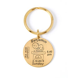Personalized Engraved Baby Birth Keychain in 18K Gold Plating product photo