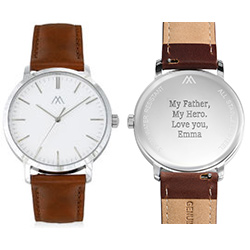 Hampton Minimalist Brown Leather Band Watch for Men with White Dial product photo