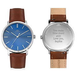 Hampton Minimalist Brown Leather Band Watch for Men with Blue Dial product photo