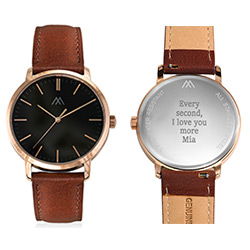 Hampton Personalized Minimalist Brown Leather Band Watch for Men product photo