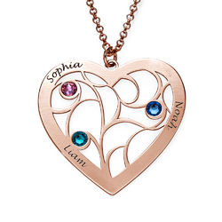 Heart Family Tree Necklace with birthstones in Rose Gold Plating product photo